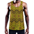 Gold African Ethnic Tribal Pattern Print Men's Workout Tank Top