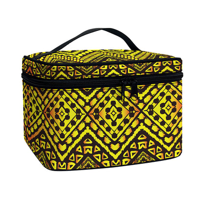 Gold African Ethnic Tribal Pattern Print Travel Makeup Bag