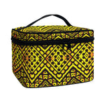 Gold African Ethnic Tribal Pattern Print Travel Makeup Bag