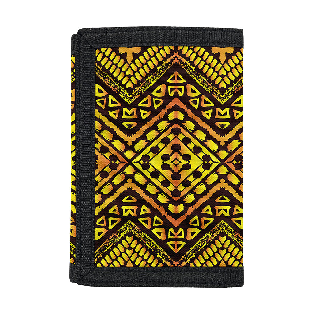Gold African Ethnic Tribal Pattern Print Trifold Wallet