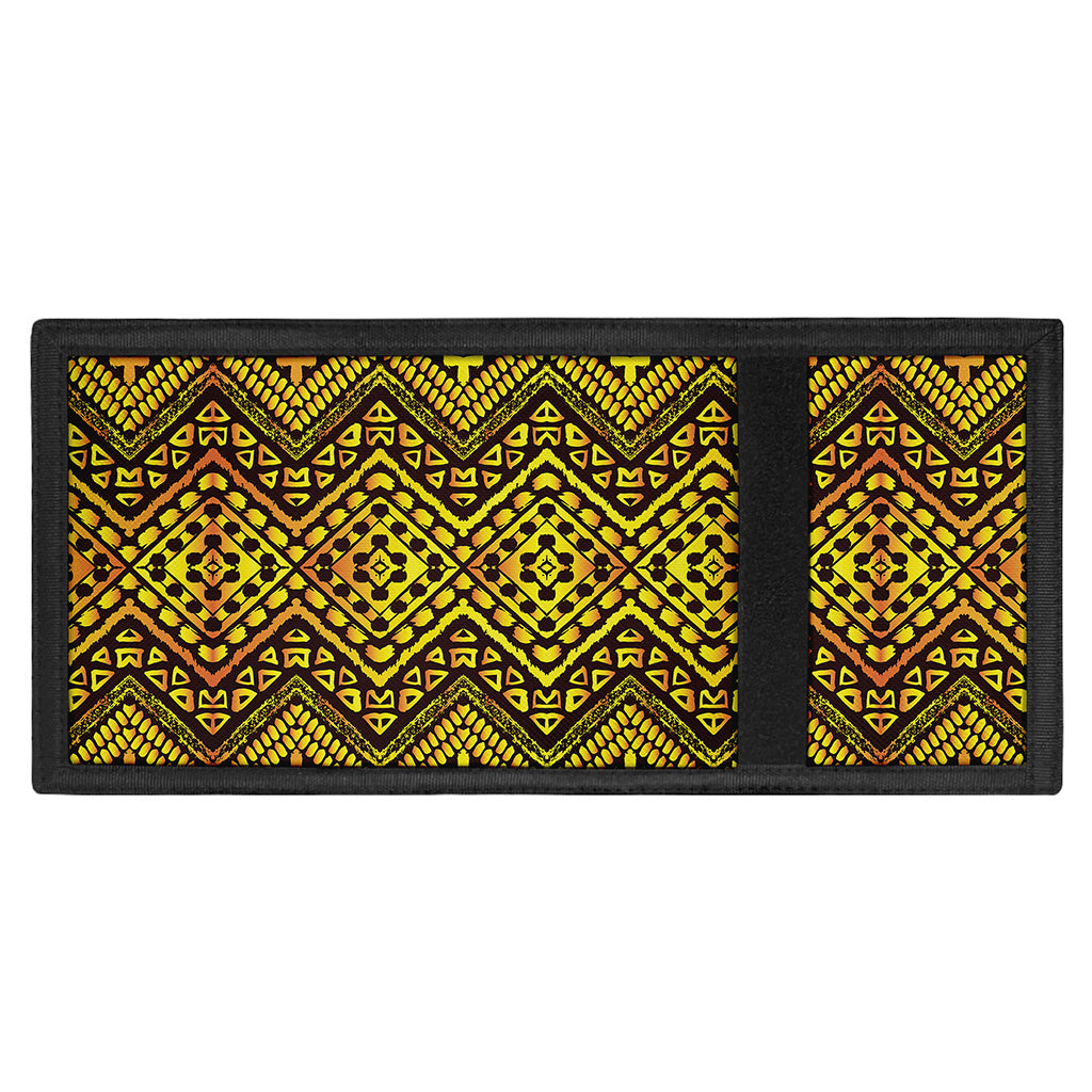 Gold African Ethnic Tribal Pattern Print Trifold Wallet