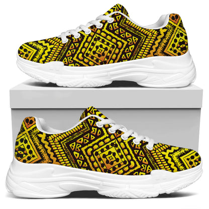 Gold African Ethnic Tribal Pattern Print White Chunky Shoes