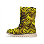 Gold African Ethnic Tribal Pattern Print Winter Boots