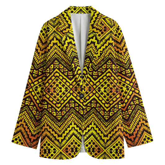 Gold African Ethnic Tribal Pattern Print Women's Blazer