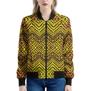 Gold African Ethnic Tribal Pattern Print Women's Bomber Jacket