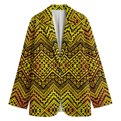 Gold African Ethnic Tribal Pattern Print Women's Cotton Blazer