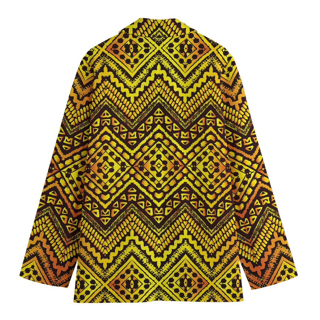 Gold African Ethnic Tribal Pattern Print Women's Cotton Blazer