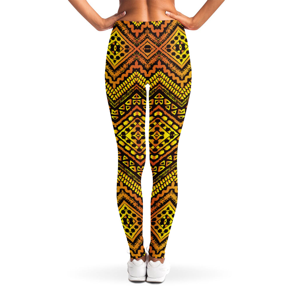 Gold African Ethnic Tribal Pattern Print Women's Leggings