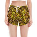 Gold African Ethnic Tribal Pattern Print Women's Split Running Shorts