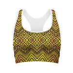 Gold African Ethnic Tribal Pattern Print Women's Sports Bra