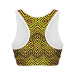 Gold African Ethnic Tribal Pattern Print Women's Sports Bra