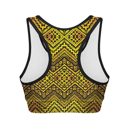 Gold African Ethnic Tribal Pattern Print Women's Sports Bra