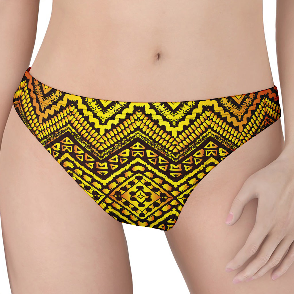 Gold African Ethnic Tribal Pattern Print Women's Thong