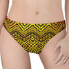 Gold African Ethnic Tribal Pattern Print Women's Thong