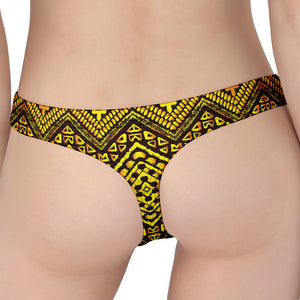 Gold African Ethnic Tribal Pattern Print Women's Thong