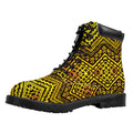 Gold African Ethnic Tribal Pattern Print Padded Collar Lace Up Boots