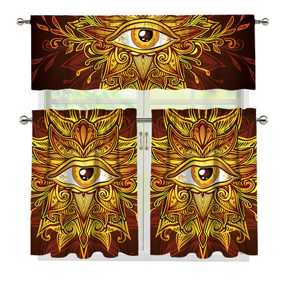 Gold All Seeing Eye Print 3 Piece Kitchen Curtains