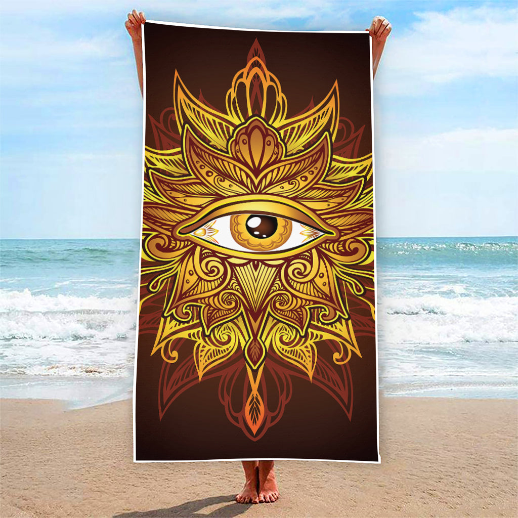 Gold All Seeing Eye Print Beach Towel