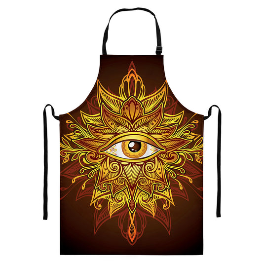Gold All Seeing Eye Print Bib Apron With Pocket
