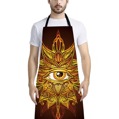 Gold All Seeing Eye Print Bib Apron With Pocket