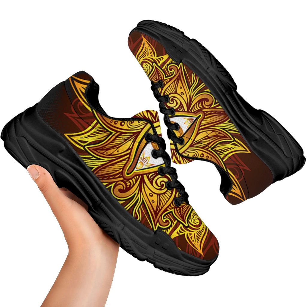 Gold All Seeing Eye Print Black Chunky Shoes
