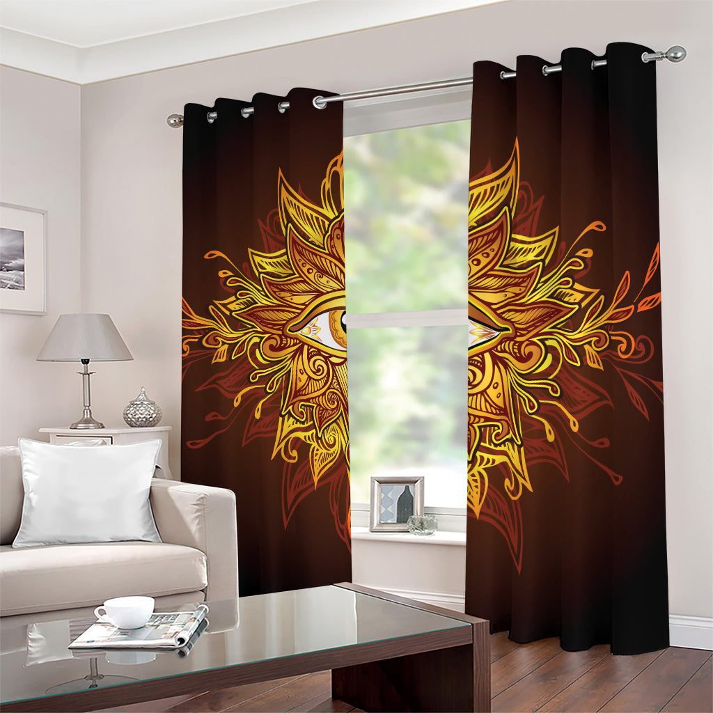 Gold All Seeing Eye Print Blackout Grommet Curtains
