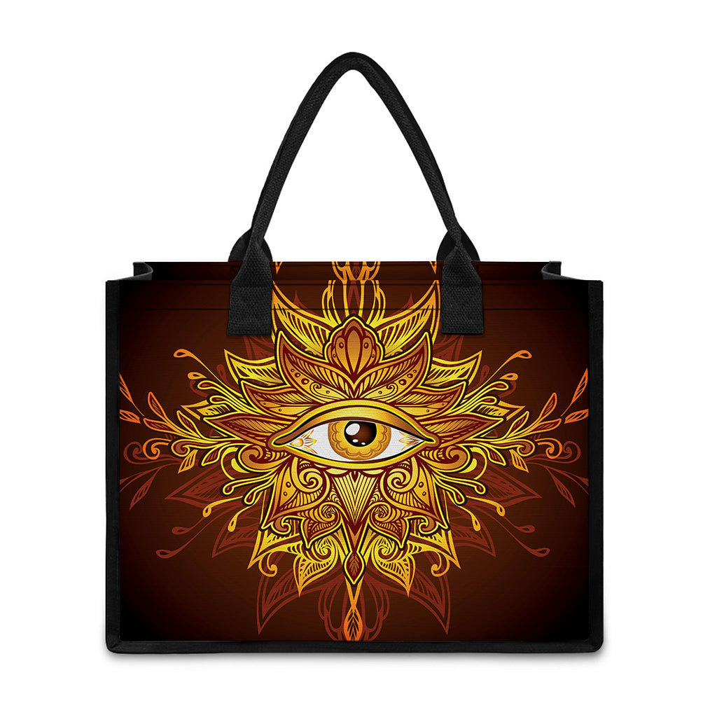 Gold All Seeing Eye Print Canvas Tote Bag