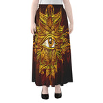 Gold All Seeing Eye Print Chiffon Maxi Skirt