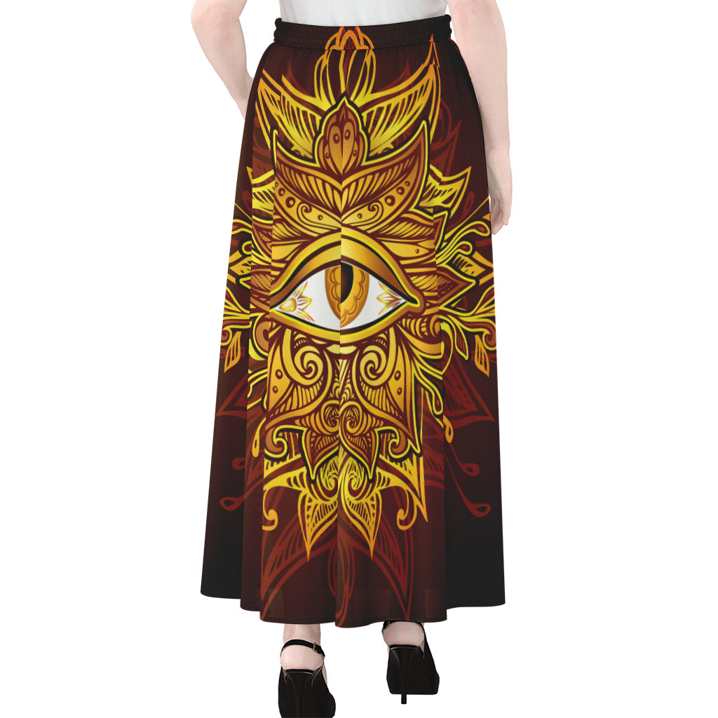 Gold All Seeing Eye Print Chiffon Maxi Skirt