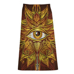 Gold All Seeing Eye Print Cotton Front Slit Maxi Skirt