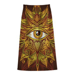 Gold All Seeing Eye Print Cotton Front Slit Maxi Skirt