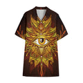 Gold All Seeing Eye Print Cotton Hawaiian Shirt