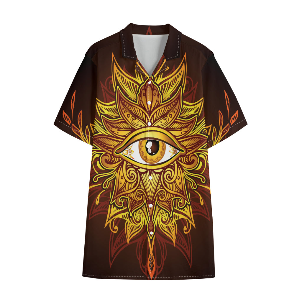 Gold All Seeing Eye Print Cotton Hawaiian Shirt
