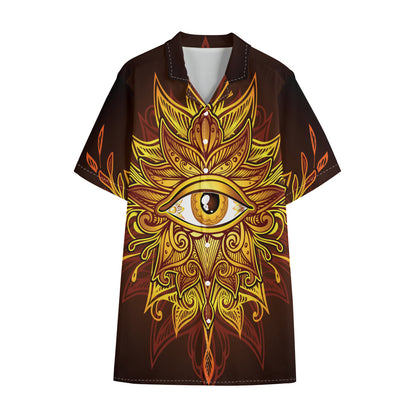 Gold All Seeing Eye Print Cotton Hawaiian Shirt