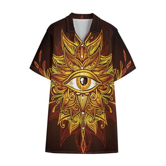 Gold All Seeing Eye Print Cotton Hawaiian Shirt