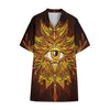Gold All Seeing Eye Print Cotton Hawaiian Shirt