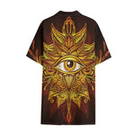 Gold All Seeing Eye Print Cotton Hawaiian Shirt