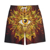Gold All Seeing Eye Print Cotton Shorts