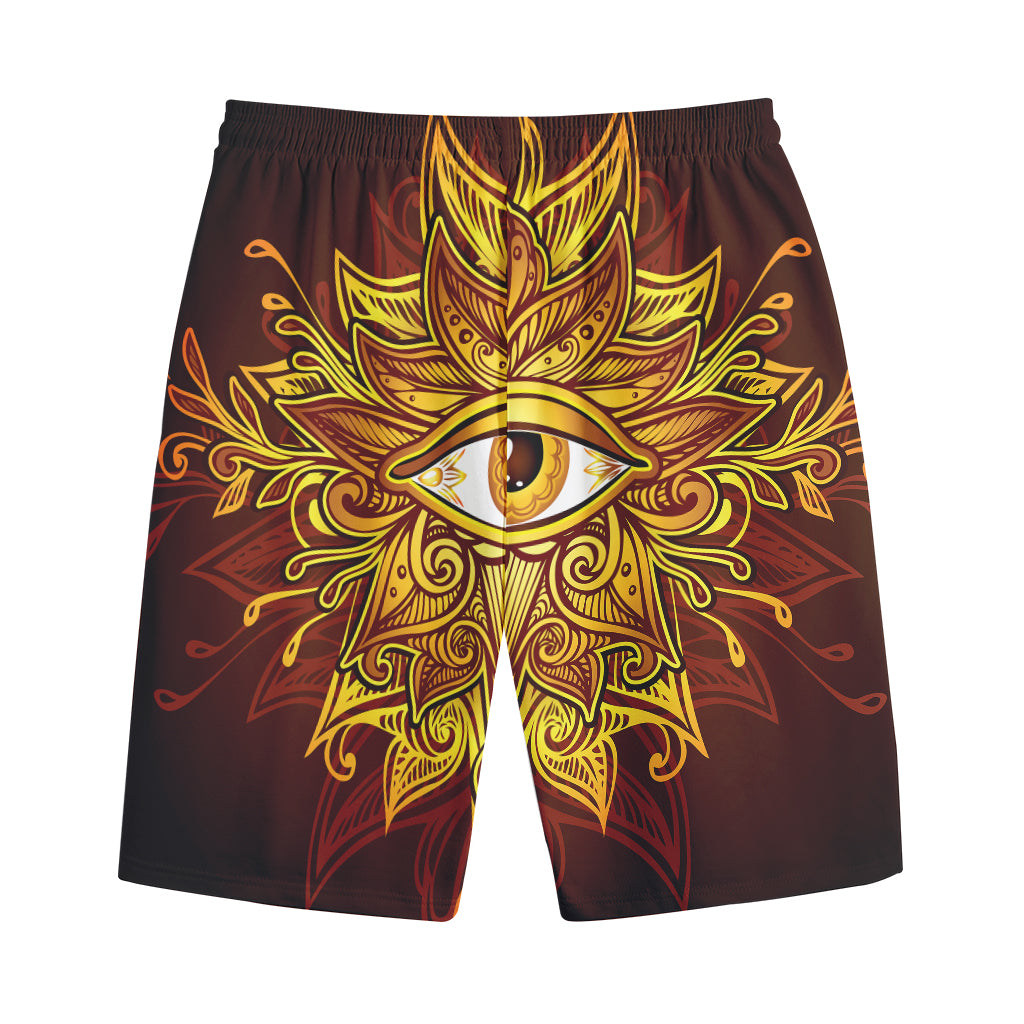 Gold All Seeing Eye Print Cotton Shorts