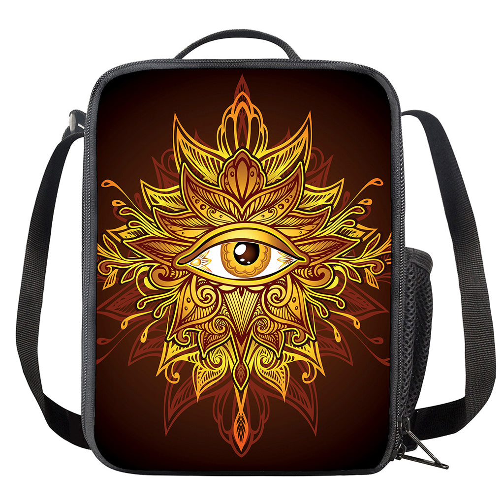 Gold All Seeing Eye Print Crossbody Lunch Bag