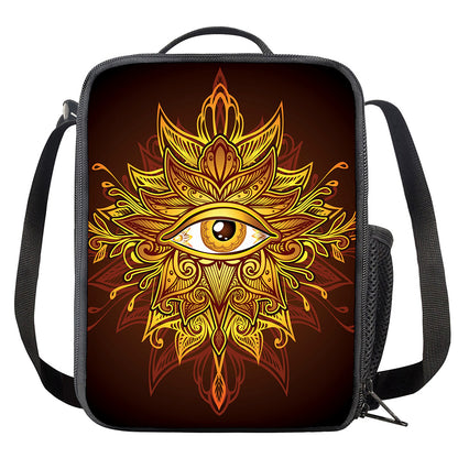 Gold All Seeing Eye Print Crossbody Lunch Bag