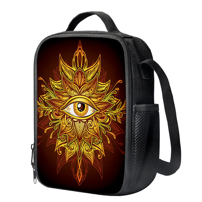 Gold All Seeing Eye Print Crossbody Lunch Bag