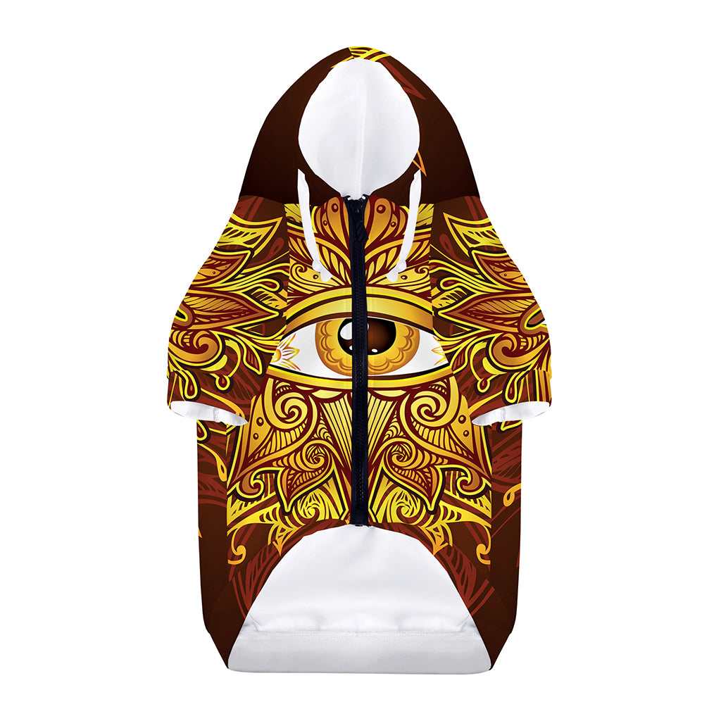 Gold All Seeing Eye Print Dog Zip Up Hoodie