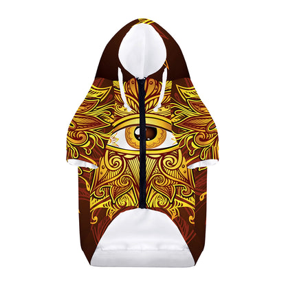Gold All Seeing Eye Print Dog Zip Up Hoodie