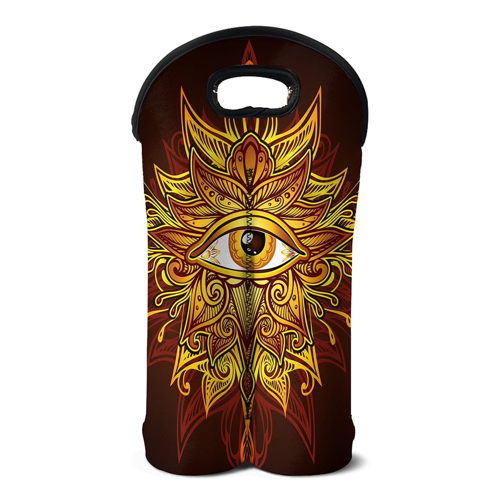 Gold All Seeing Eye Print Double Neoprene Wine Tote