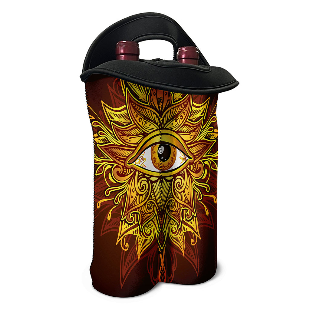Gold All Seeing Eye Print Double Neoprene Wine Tote