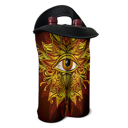 Gold All Seeing Eye Print Double Neoprene Wine Tote