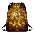 Gold All Seeing Eye Print Drawstring Backpack