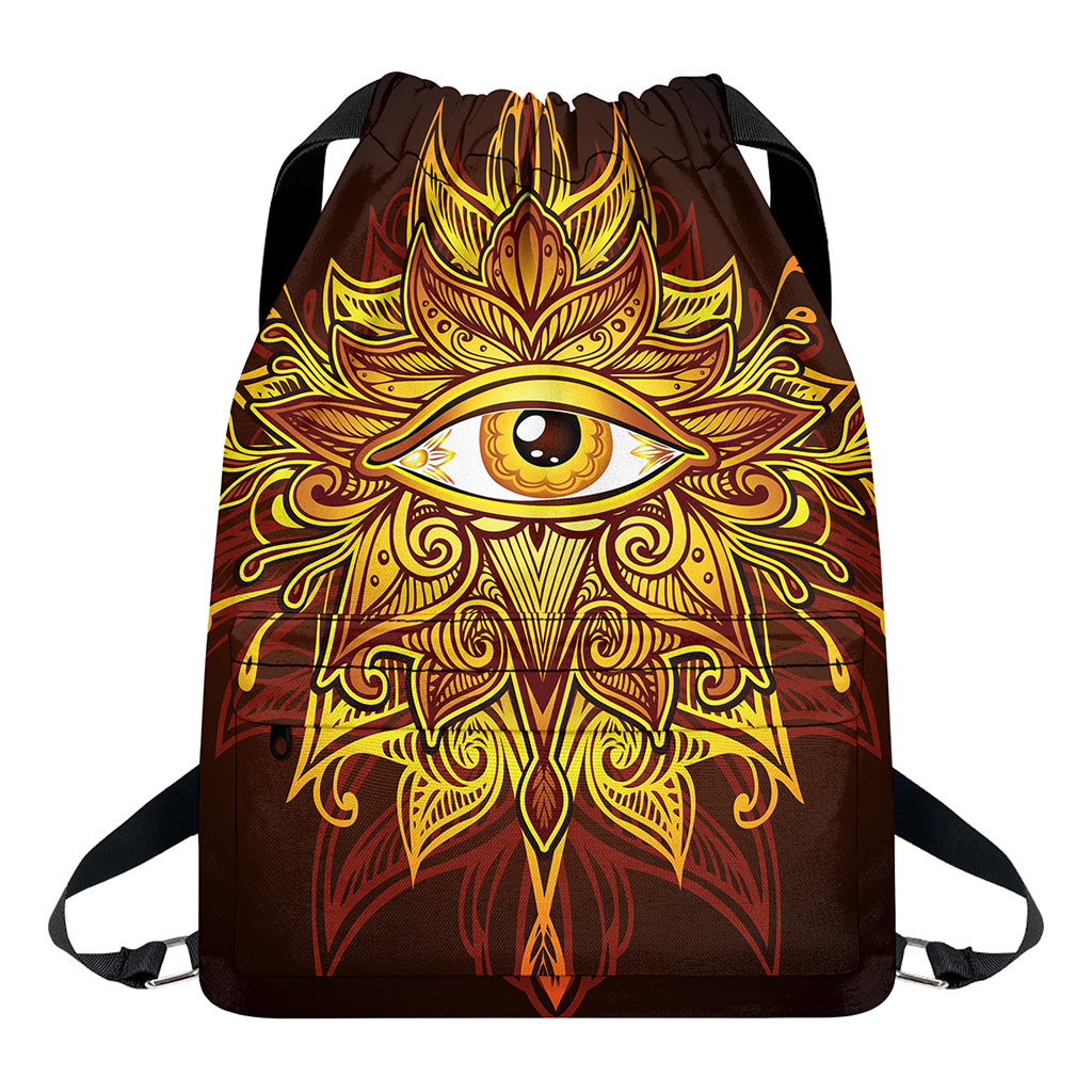 Gold All Seeing Eye Print Drawstring Backpack