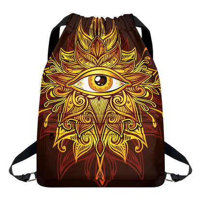 Gold All Seeing Eye Print Drawstring Backpack